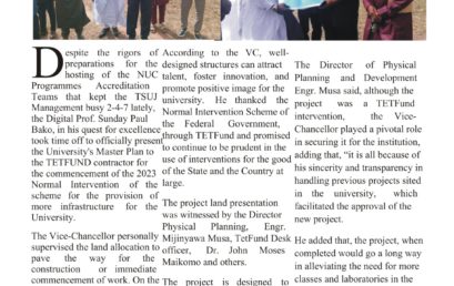 VC ALLOCATES LAND FOR THE TETFUND NORMAL INTERVENTION 2023 AT THE TARABA STATE UNIVERSITY