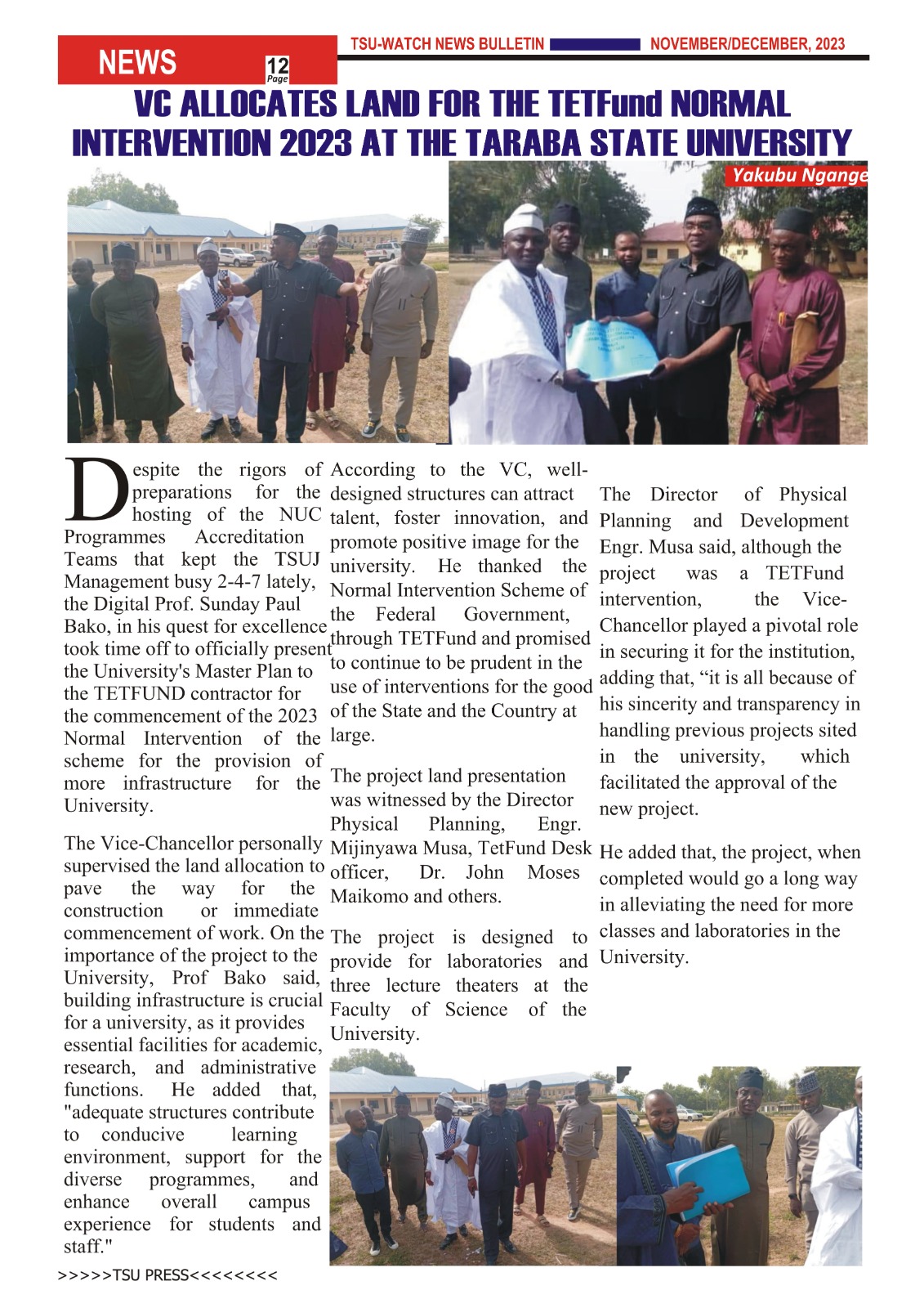 VC ALLOCATES LAND FOR THE TETFUND NORMAL INTERVENTION 2023 AT THE TARABA STATE UNIVERSITY