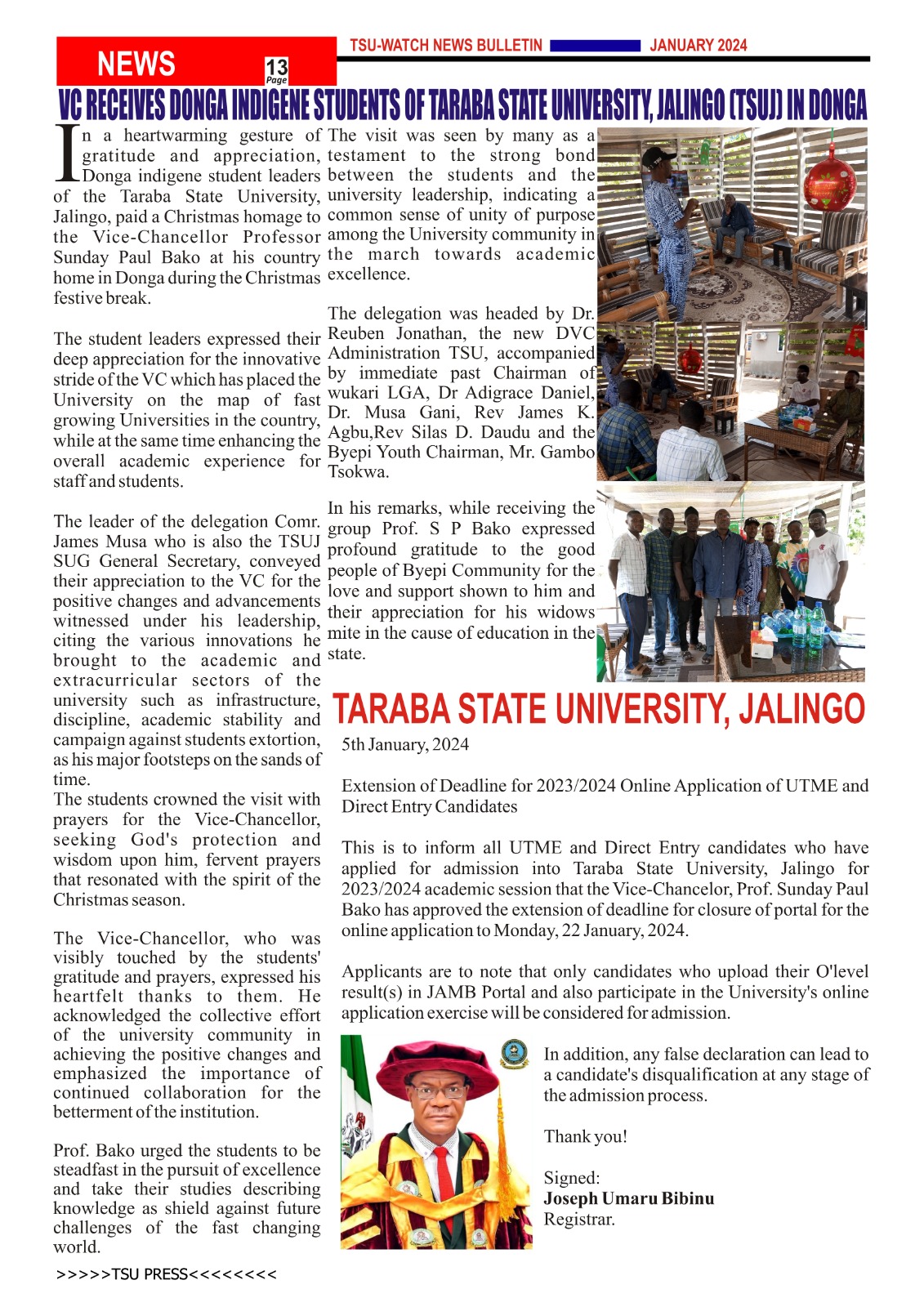 VC RECEIVES DONGA INDIGENE STUDENTS OF TARABA STATE UNIVERSITY, JALINGO (TSUJ) IN DONGA