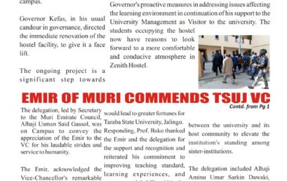 GOVERNOR AGBU KEFAS INSPECTS ONGOING PROJECT AT TSU/EMIR OF MURI COMMENDS TSUJ VC
