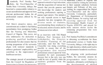 TSUJ PRIORITIES ACADEMIC EXCELLENCE: PROF. SUNDAY PAUL BAKO’S PROACTIVE ACCREDITATION DRIVE SET A HIGH STANDARD FOR PROFESSIONAL COURSES